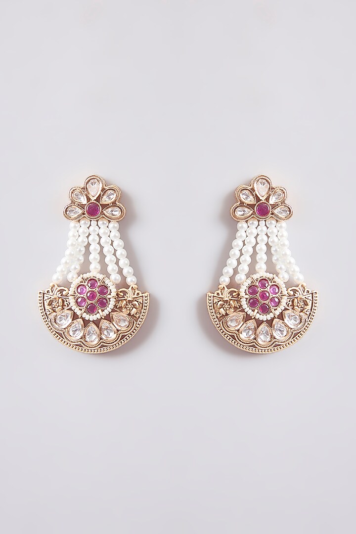 Gold Finish Pearl Dangler Earrings by Tussya at Pernia's Pop Up Shop