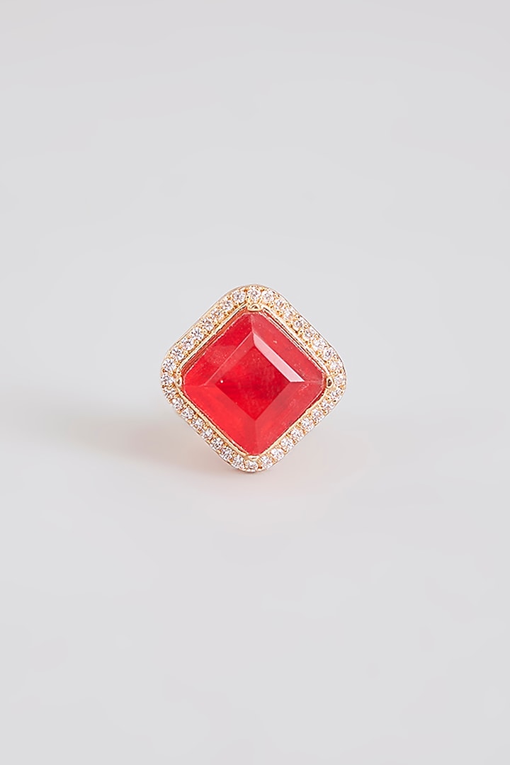 Gold Finish Red Stone Ring by Tussya at Pernia's Pop Up Shop