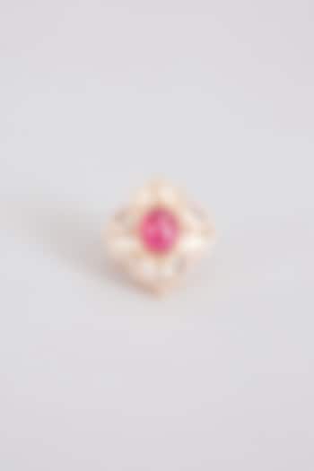 Gold Finish Pink Kundan Polki Ring by Tussya at Pernia's Pop Up Shop