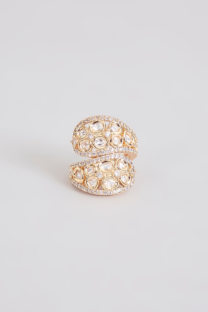 Gold Finish Kundan Polki Ring by Tussya at Pernia's Pop Up Shop