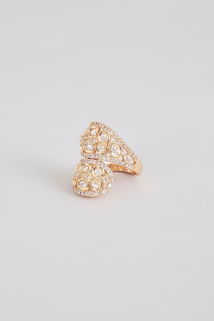 Gold Finish Kundan Polki Ring by Tussya at Pernia's Pop Up Shop