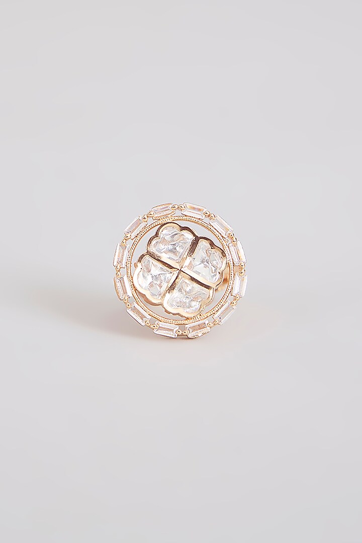 Gold Finish Kundan Polki Ring by Tussya at Pernia's Pop Up Shop