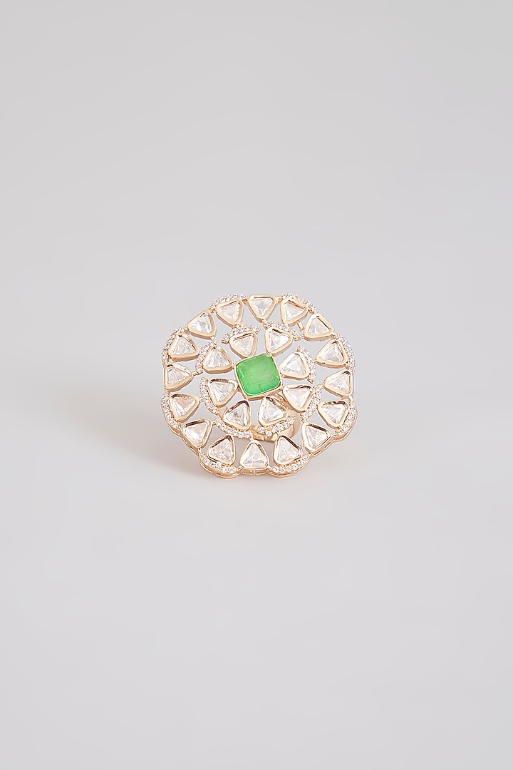 Gold Finish Kundan Polki Ring by Tussya at Pernia's Pop Up Shop