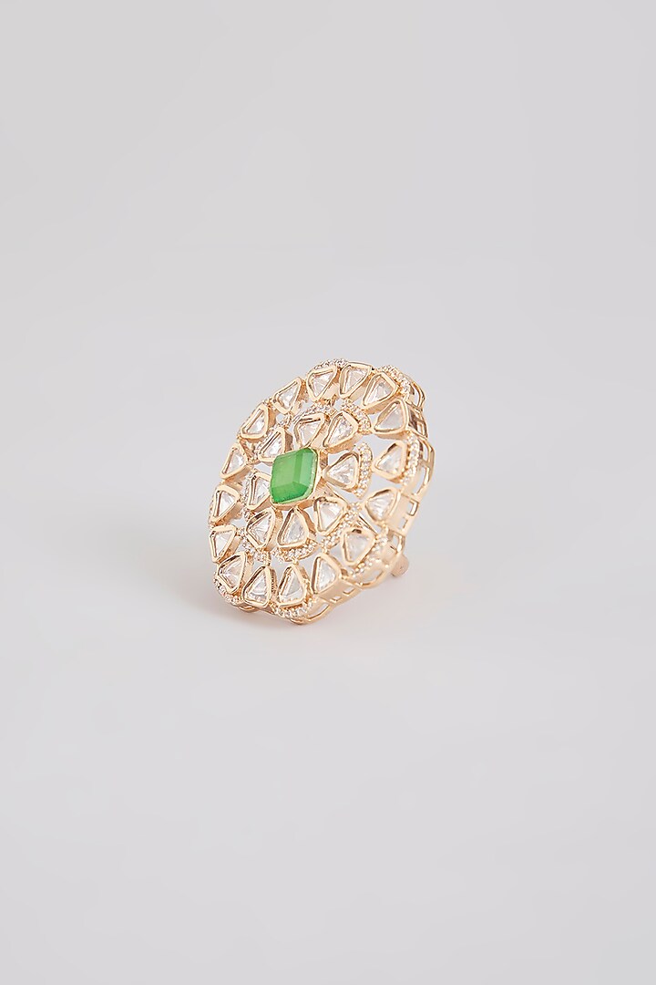 Gold Finish Kundan Polki Ring by Tussya at Pernia's Pop Up Shop