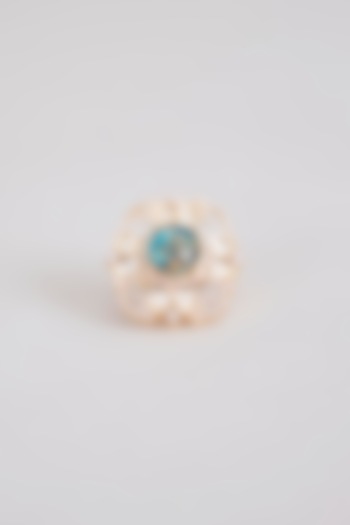 Gold Finish Turquoise Stone & Kundan Polki Ring by Tussya at Pernia's Pop Up Shop