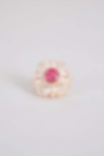 Gold Finish Pink Stone & Kundan Polki Ring by Tussya at Pernia's Pop Up Shop