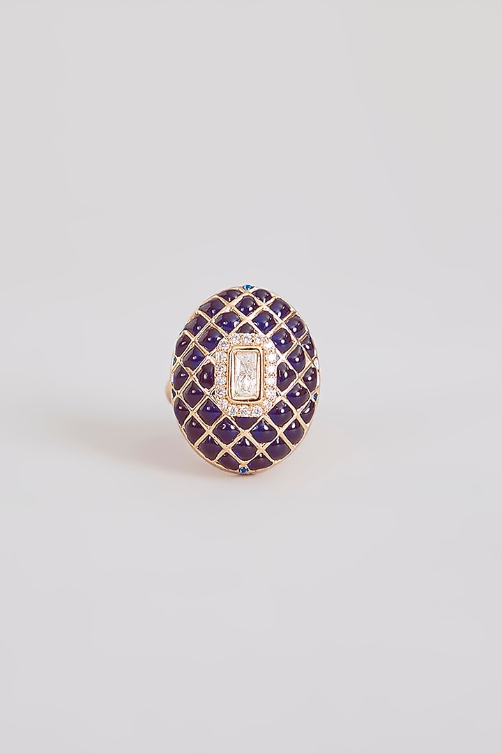 Gold Finish Purple Stone & Kundan Polki Ring by Tussya at Pernia's Pop Up Shop