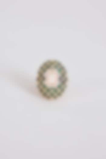 Gold Finish Green Stone & Kundan Polki Ring by Tussya at Pernia's Pop Up Shop