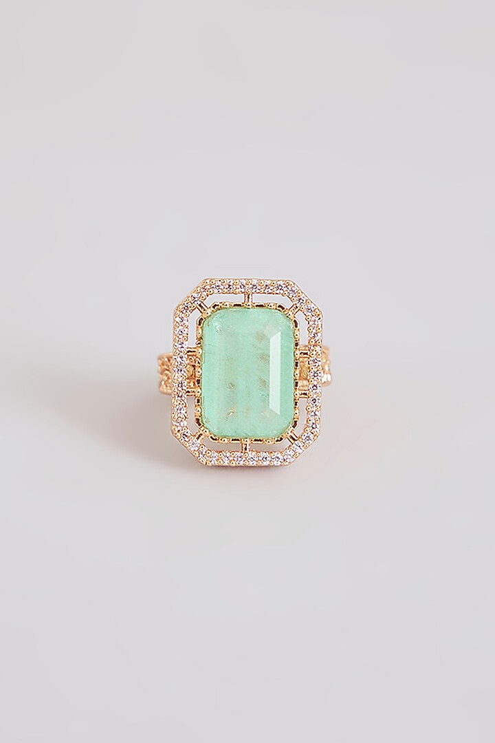 Gold Finish Green Stone Ring by Tussya at Pernia's Pop Up Shop