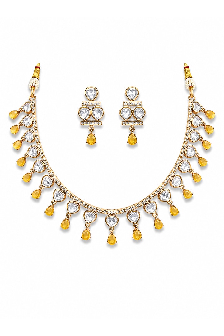 Micro Gold Finish Kundan Polki & Pearl Necklace Set by Tussya at Pernia's Pop Up Shop