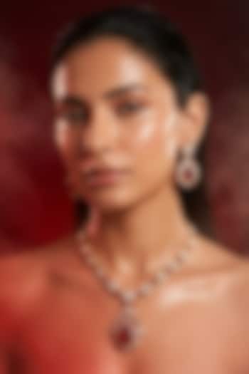 Micro Gold Finish Kundan Polki & Red Stone Necklace Set by Tussya at Pernia's Pop Up Shop