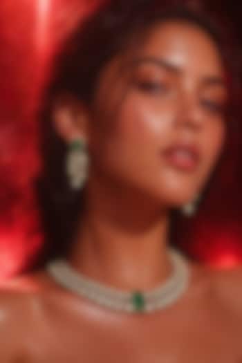 Micro Gold Finish Kundan Polki & Green Stone Choker Necklace Set by Tussya at Pernia's Pop Up Shop