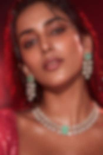 Micro Gold Finish Kundan Polki & Mint Green Stone Choker Necklace Set by Tussya at Pernia's Pop Up Shop