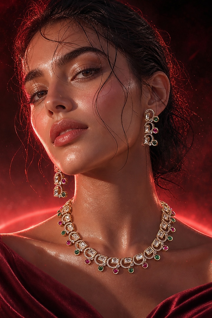 Micro Gold Finish Kundan Polki & Pearl Necklace Set by Tussya at Pernia's Pop Up Shop