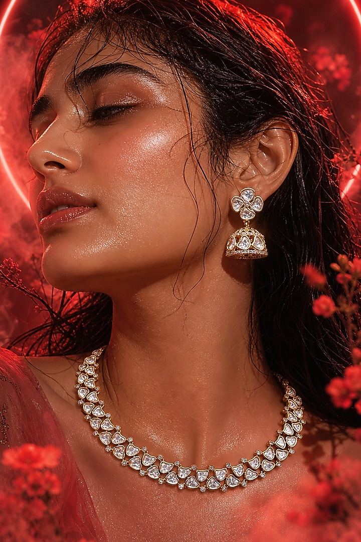 Micro Gold Finish Kundan Polki & Pearl Necklace Set by Tussya at Pernia's Pop Up Shop
