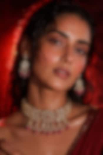 Micro Gold Finish Kundan Polki & Pink Stone Necklace Set by Tussya at Pernia's Pop Up Shop