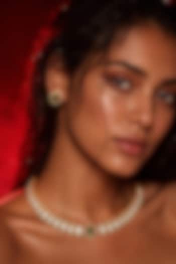 Micro Gold Finish Kundan Polki & Green Stone Necklace Set by Tussya at Pernia's Pop Up Shop
