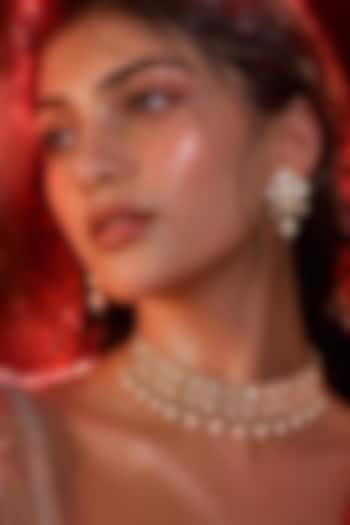 Micro Gold Finish Kundan Polki & Pearl Necklace Set by Tussya at Pernia's Pop Up Shop