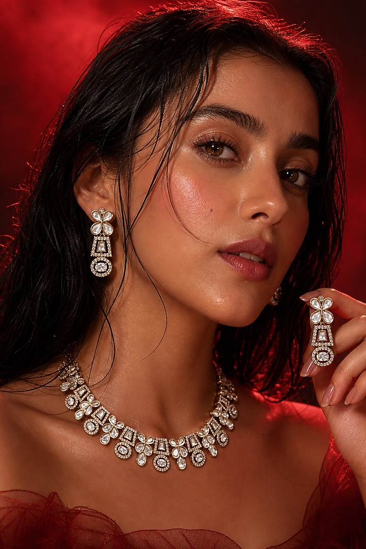Micro Gold Finish Kundan Polki Necklace Set by Tussya at Pernia's Pop Up Shop