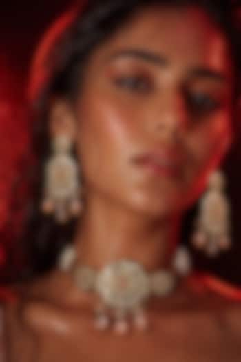 Micro Gold Finish Kundan Polki & Pink Stone Choker Necklace Set by Tussya at Pernia's Pop Up Shop