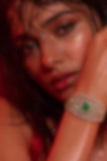 Micro Gold Finish Green Stone Bangle by Tussya at Pernia's Pop Up Shop