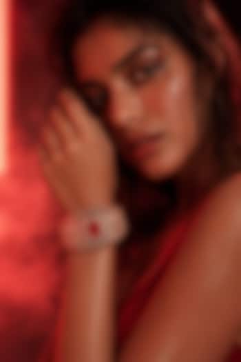 Micro Gold Finish Red Stone Bangle by Tussya at Pernia's Pop Up Shop