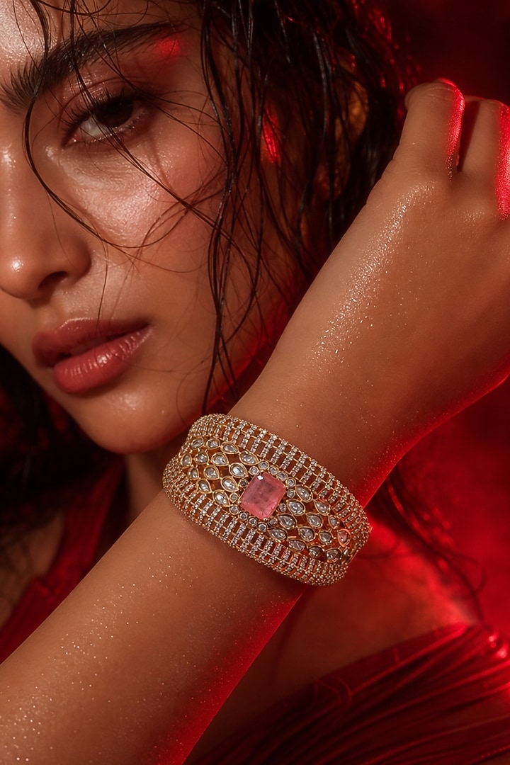 Micro Gold Finish Pink Stone Bangle by Tussya at Pernia's Pop Up Shop