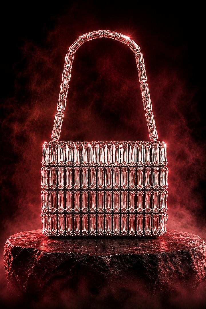 Silver Glass Crystal Handwoven Handbag by Tussya at Pernia's Pop Up Shop