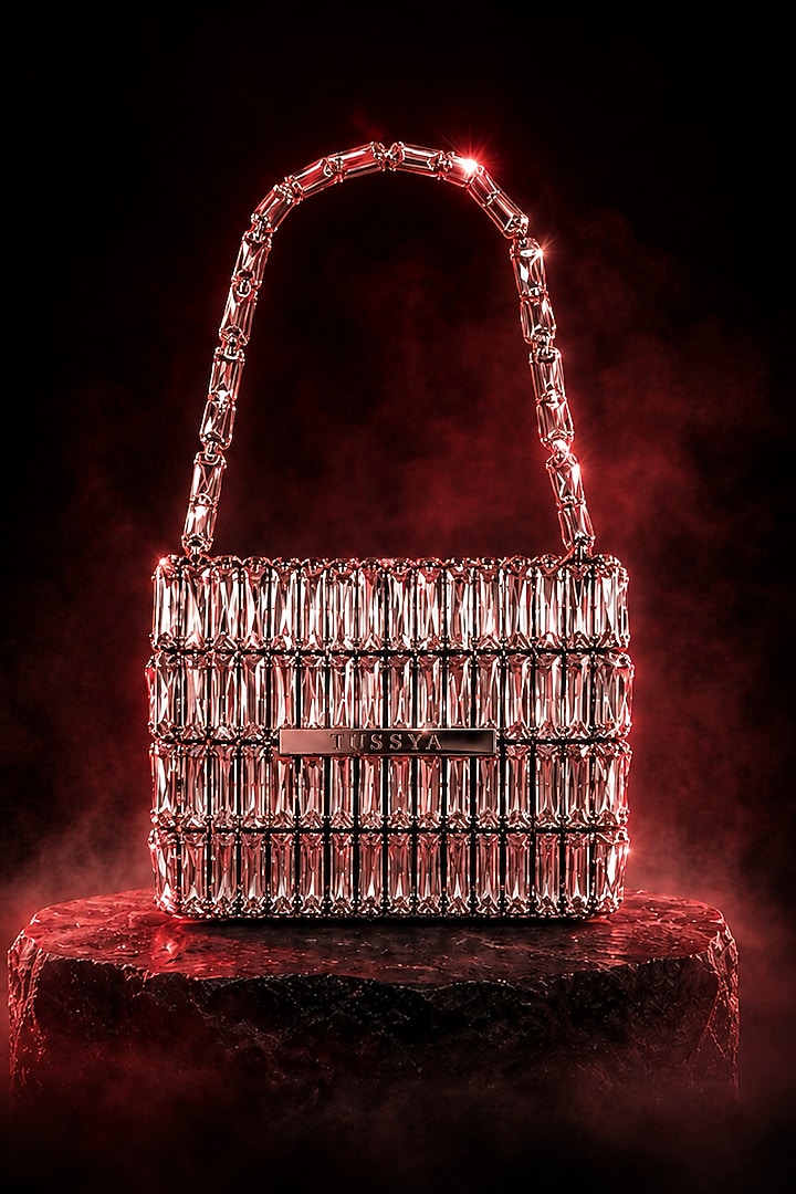 Silver Glass Crystal Handwoven Handbag by Tussya at Pernia's Pop Up Shop