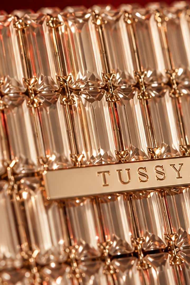 Gold Glass Crystal Handwoven Handbag by Tussya at Pernia's Pop Up Shop