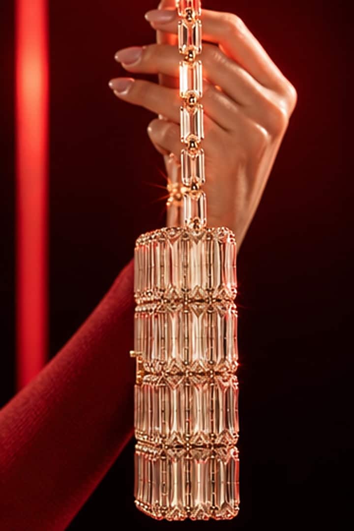 Gold Glass Crystal Handwoven Handbag by Tussya at Pernia's Pop Up Shop