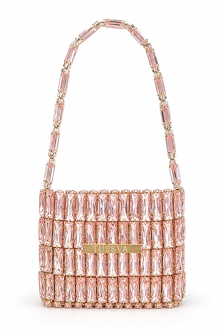 Pink Glass Crystal Handwoven Handbag by Tussya at Pernia's Pop Up Shop