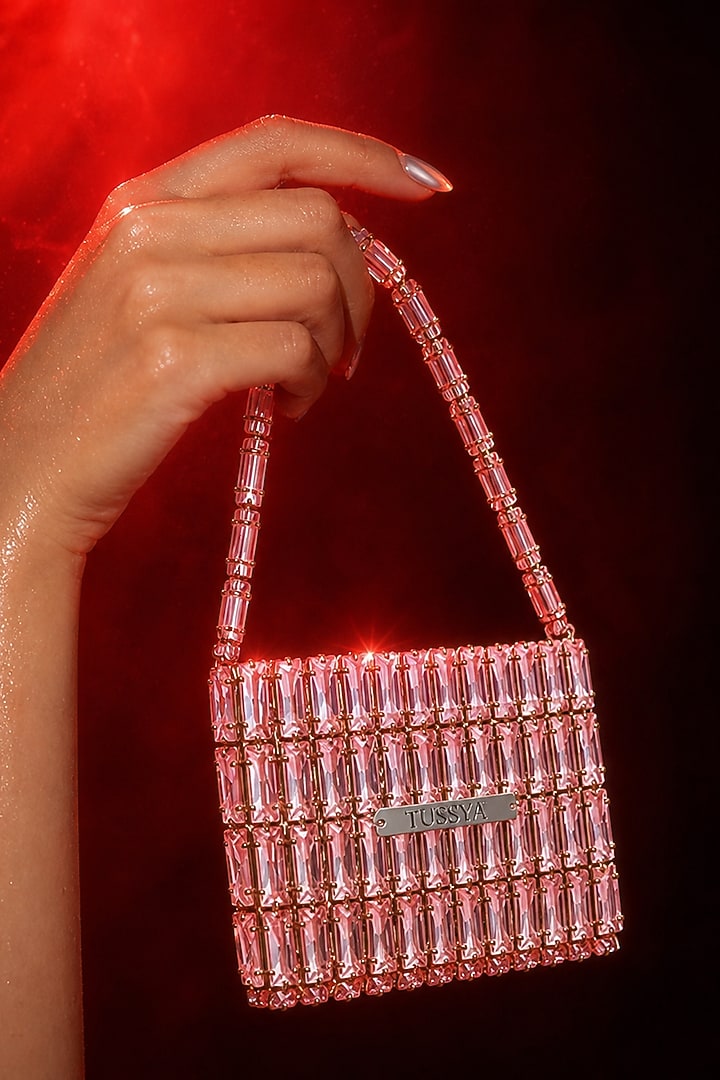 Pink Glass Crystal Handwoven Handbag by Tussya at Pernia's Pop Up Shop