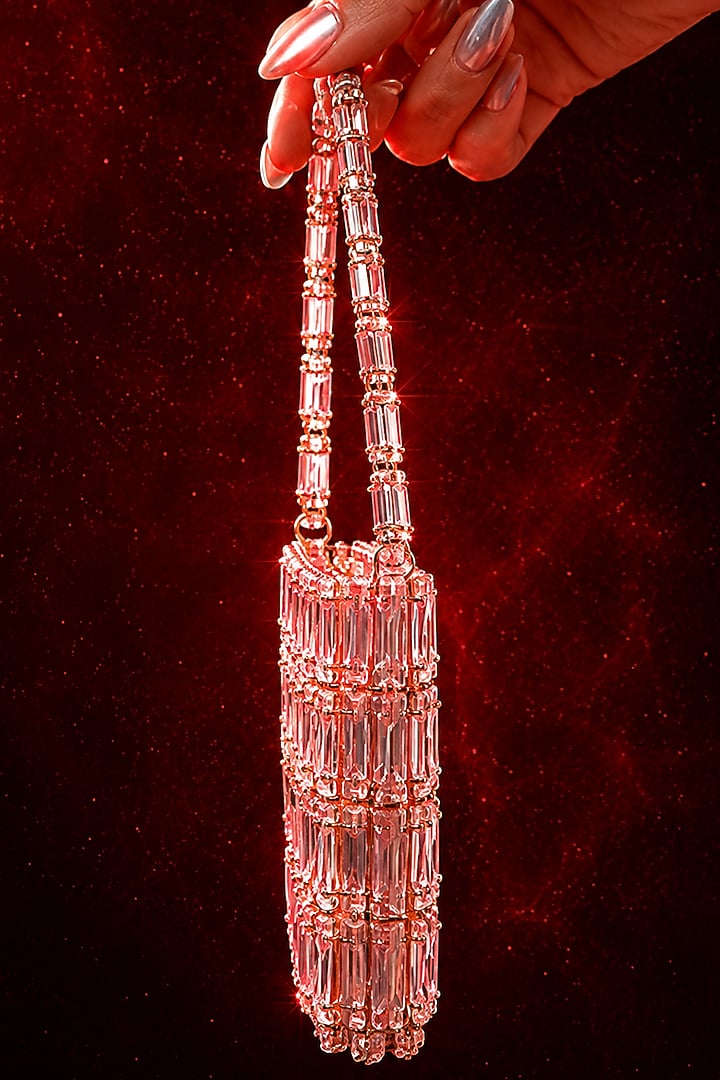 Pink Glass Crystal Handwoven Handbag by Tussya at Pernia's Pop Up Shop