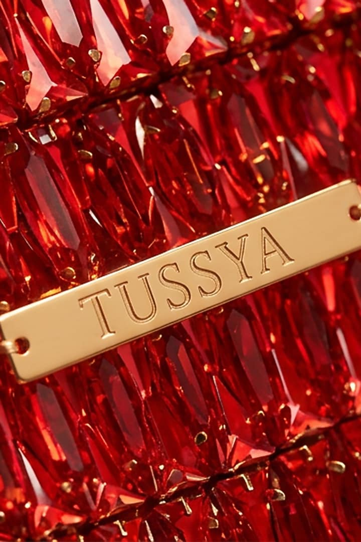Red Glass Crystal Handwoven Handbag by Tussya at Pernia's Pop Up Shop