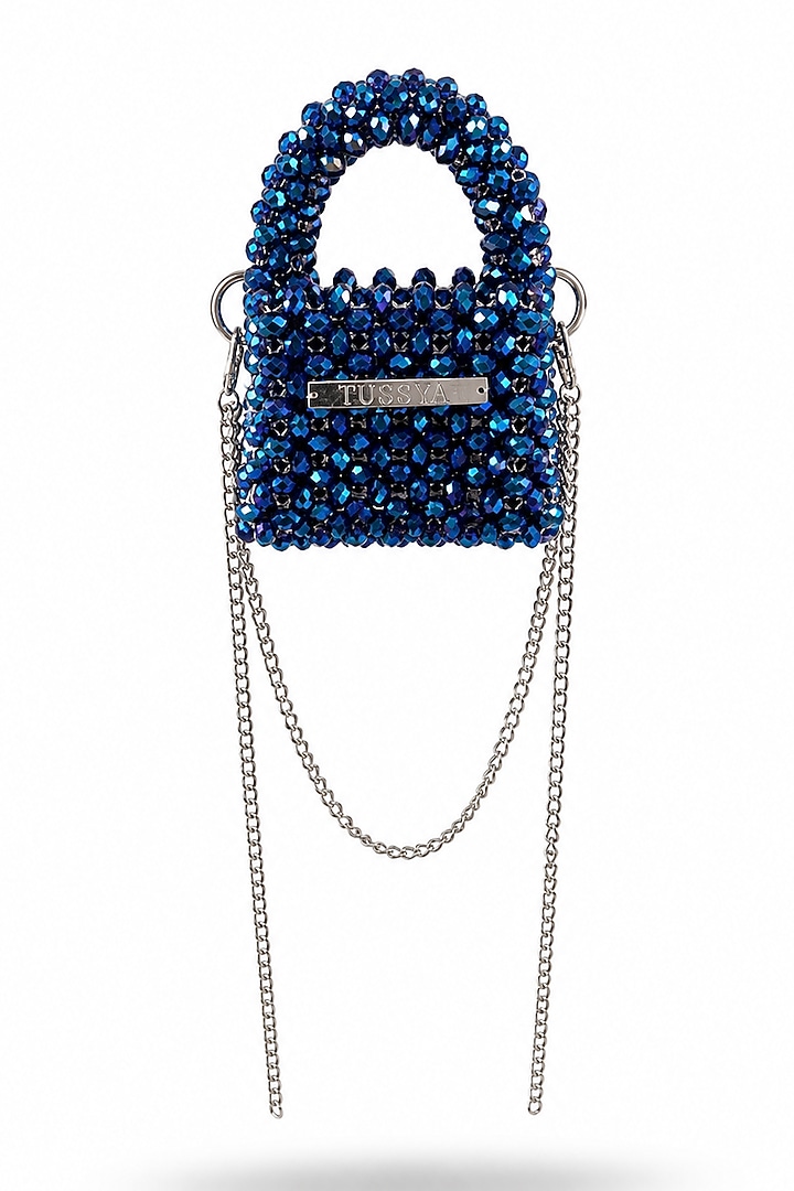 Blue Glass Crystal Handwoven Mini Bag by Tussya at Pernia's Pop Up Shop