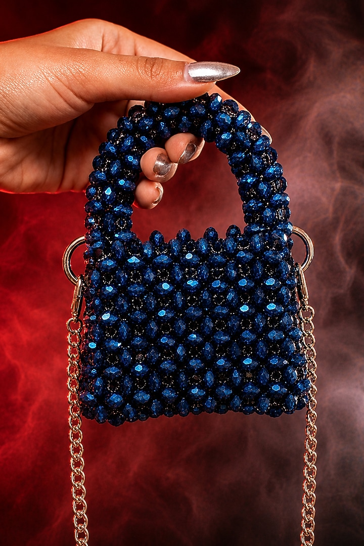 Blue Glass Crystal Handwoven Mini Bag by Tussya at Pernia's Pop Up Shop