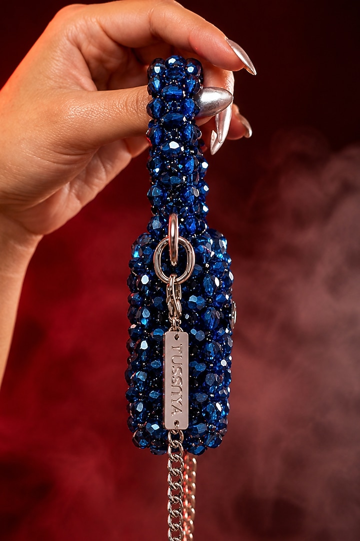 Blue Glass Crystal Handwoven Mini Bag by Tussya at Pernia's Pop Up Shop