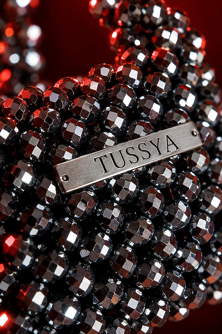 Grey Glass Crystal Handwoven Mini Bag by Tussya at Pernia's Pop Up Shop