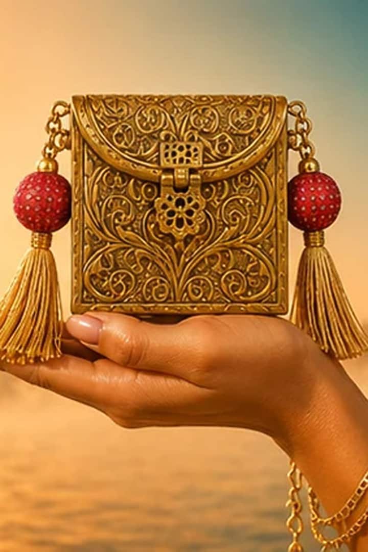 Gold Brass Multi-Colored Beaded Sling Bag by Tussya at Pernia's Pop Up Shop