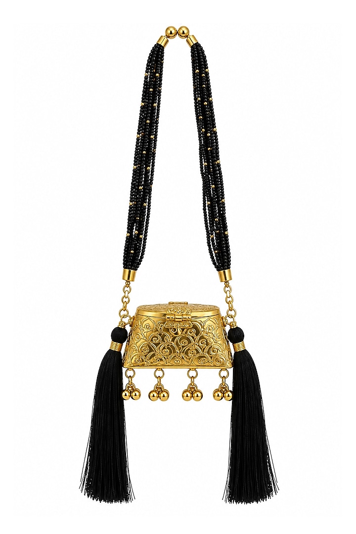 Gold Brass Black Beaded Sling Bag by Tussya at Pernia's Pop Up Shop