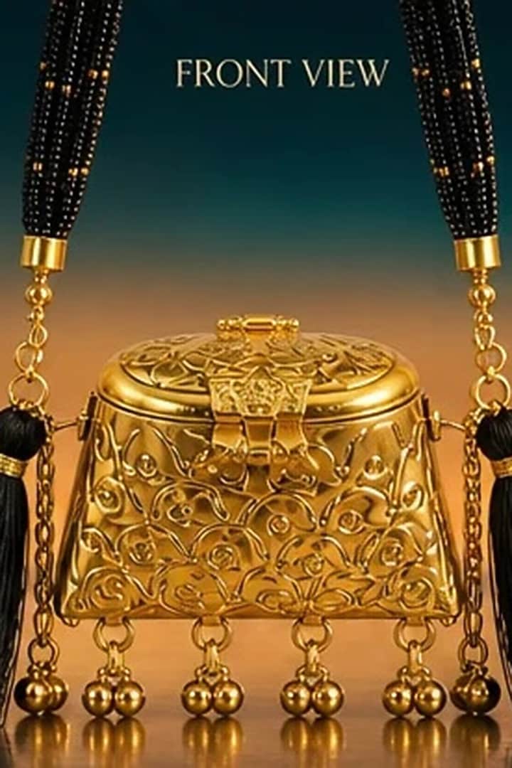 Gold Brass Black Beaded Sling Bag by Tussya at Pernia's Pop Up Shop