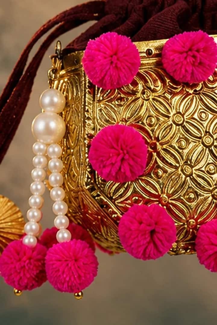 Gold Brass & Velvet Beaded Handcrafted Potli by Tussya at Pernia's Pop Up Shop