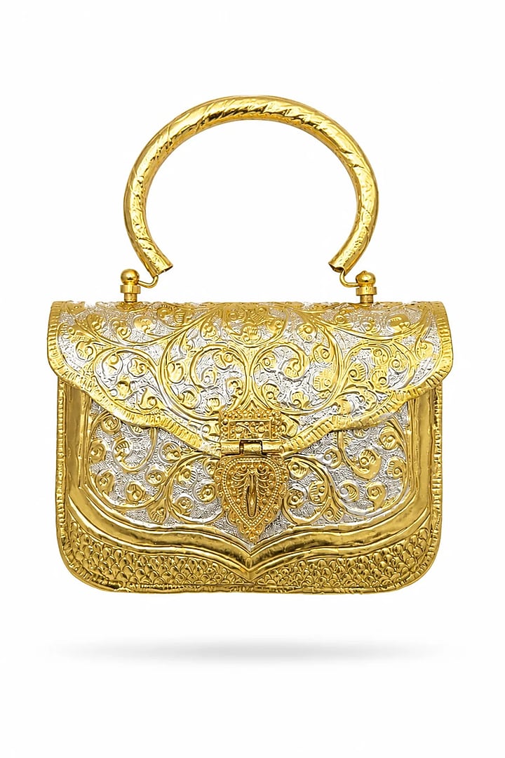 Gold Brass Embossed Handcrafted Handbag by Tussya at Pernia's Pop Up Shop