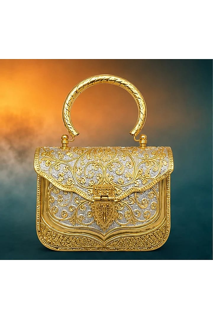 Gold Brass Embossed Handcrafted Handbag by Tussya at Pernia's Pop Up Shop
