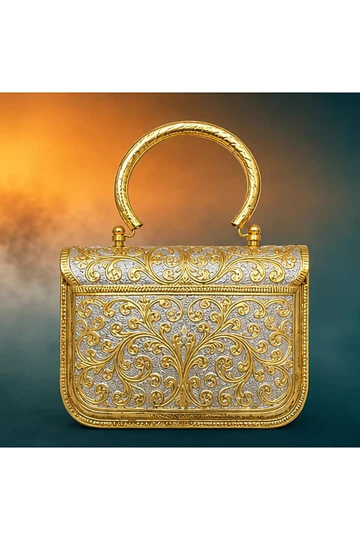 Gold Brass Embossed Handcrafted Handbag by Tussya at Pernia's Pop Up Shop