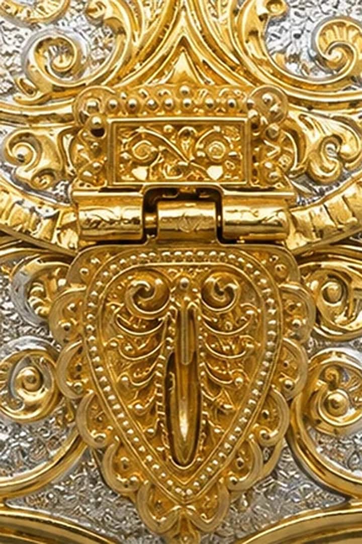 Gold Brass Embossed Handcrafted Handbag by Tussya at Pernia's Pop Up Shop