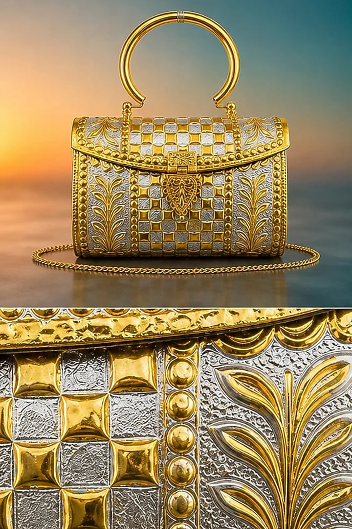 Gold Brass Embossed Handcrafted Handbag by Tussya at Pernia's Pop Up Shop