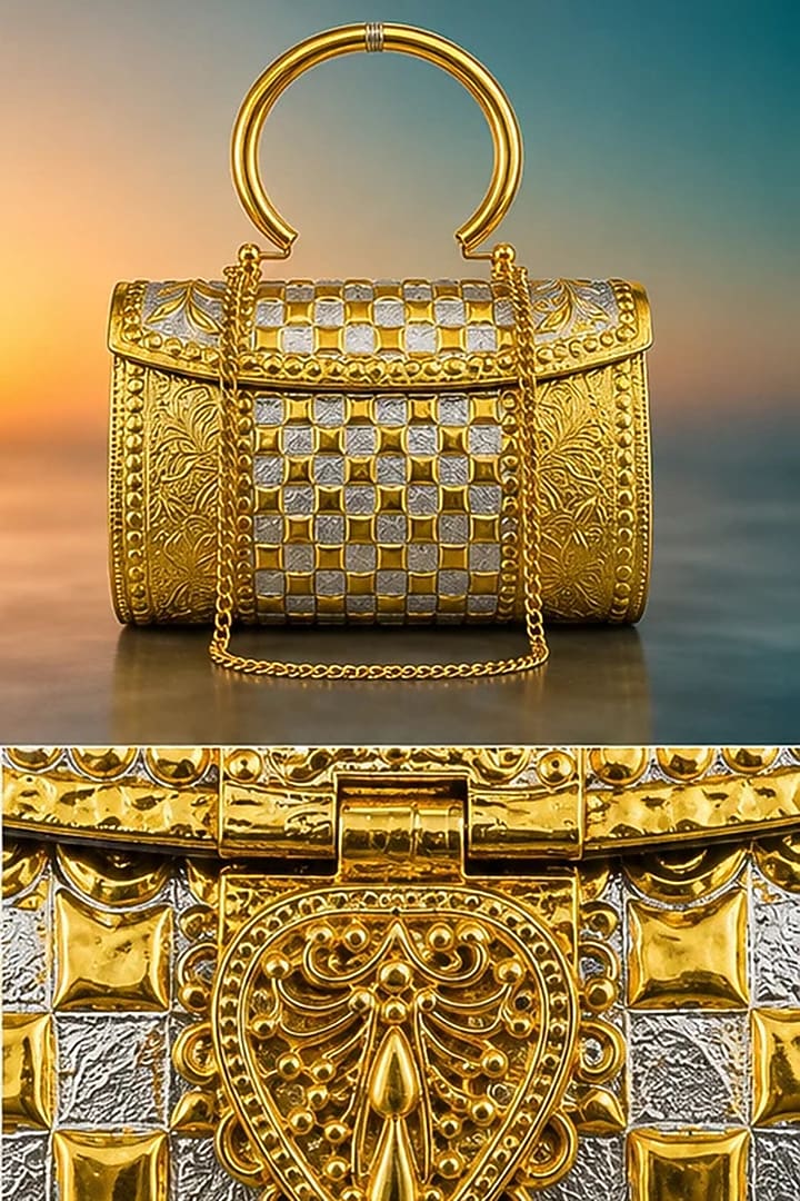 Gold Brass Embossed Handcrafted Handbag by Tussya at Pernia's Pop Up Shop