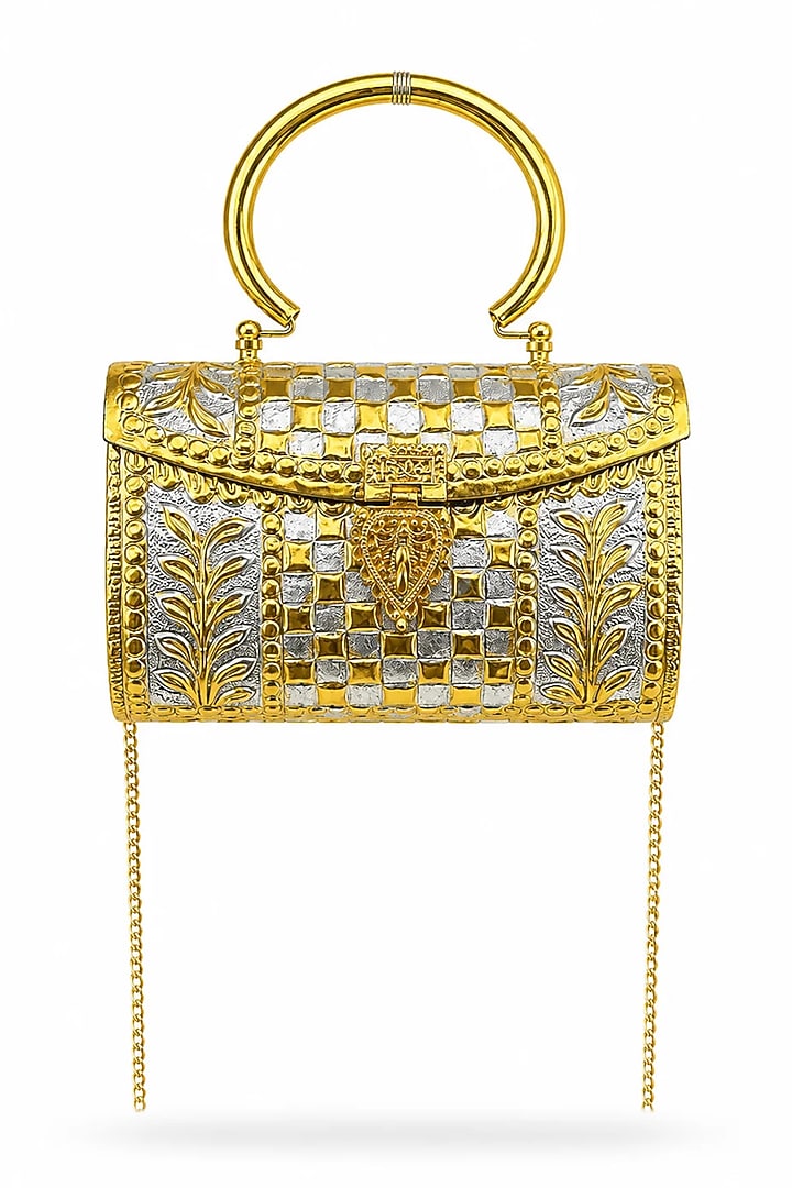 Gold Brass Embossed Handcrafted Handbag by Tussya at Pernia's Pop Up Shop